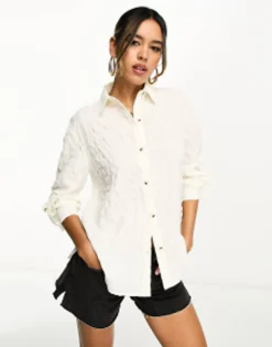 Design Textured Relaxed Button Through Shirt In