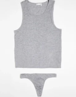 Design Underwear Set With Vest And Thong In Super Soft Rib