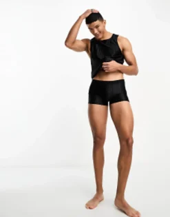 Design Underwear Set With Vest And Trunk In Striped Mesh In
