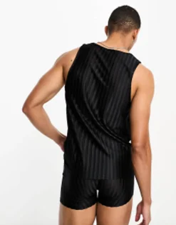 Design Underwear Set With Vest And Trunk In Striped Mesh In