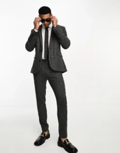 Design Wedding Super Skinny Wool Mix Puppytooth Suit In Charcoal