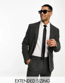 Design Wedding Super Skinny Wool Mix Puppytooth Suit In Charcoal
