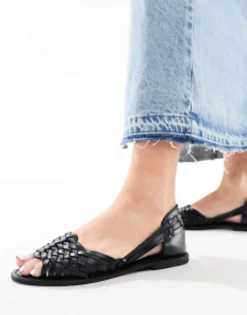 Design Wide Fit Francis Leather Woven Flat Sandals In