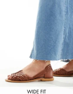 Design Wide Fit Francis Leather Woven Flat Sandals In