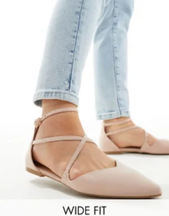 Design Wide Fit Larna Pointed Ballet Flats In