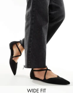 Design Wide Fit Larna Pointed Ballet Flats In