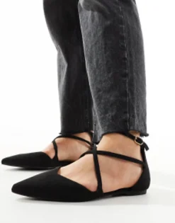 Design Wide Fit Larna Pointed Ballet Flats In