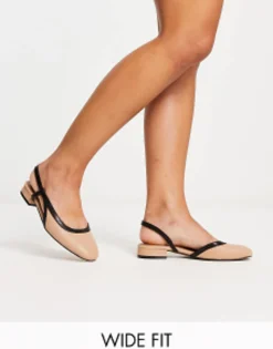 Design Wide Fit Latte Round Toe Slingback Ballet In