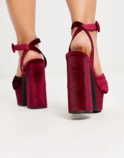 Design Wide Fit Natia Knotted Platform Heeled Sandals In Burgundy