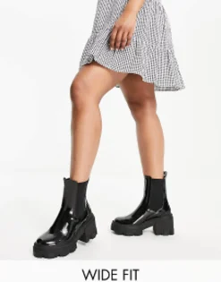 Design Wide Fit Reality Chunky Mid-Heeled Chelsea Boots In Black