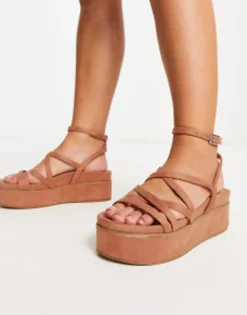 Design Wide Fit Taurus Strappy Flatform Sandals In