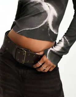 Design Wide Low Waist Jeans Eyelet Belt