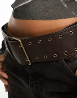 Design Wide Low Waist Jeans Eyelet Belt