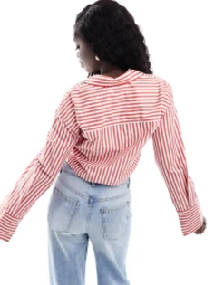 Design Wrap Shirt In Red And White Stripe