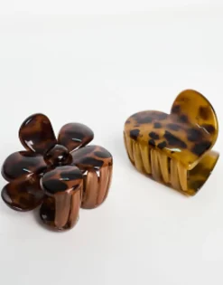 Designb London 2 Pack Heart And Flower Oiseshell Hair Claws