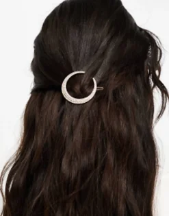 Designb London Crescent Hair Clip With Rhinestones In