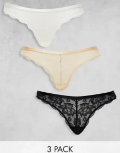 Dorina Myla 3 Pack Lace Thong In White, Black And Beige