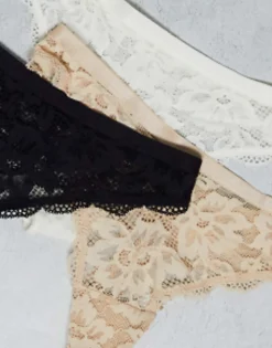 Dorina Myla 3 Pack Lace Thong In White, Black And Beige