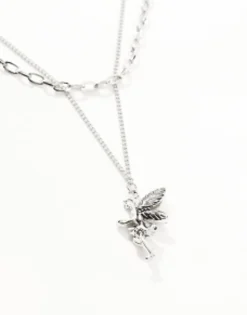 Faded Future Layered Necklace With Cherub Pendant In