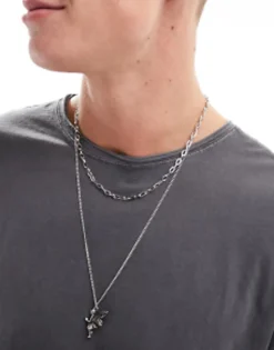 Faded Future Layered Necklace With Cherub Pendant In