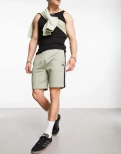 Fred Perry Embossed Laurel Tape Logo Sweat Shorts In Seagrass