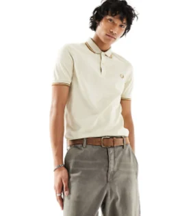 Fred Perry Twin Tipped Polo Shirt In Oatmeal