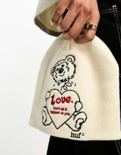 Huf Bad News Beanie In With Bear Embroidery