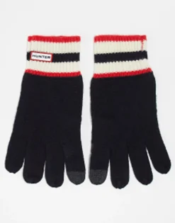 Hunter Logo Knitted Gloves In Black With Stripe