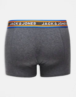 Jack & Jones 3 Pack Trunks In Orange/Navy/Grey