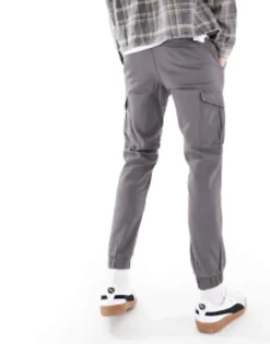 Jack & Jones Intelligence Slim Fit Cargo Trousers In Dark Grey