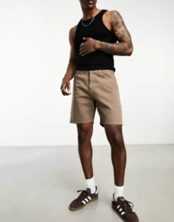 Jack & Jones Intelligence Relaxed Fit Twill Short In Washed Brown