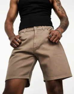 Jack & Jones Intelligence Relaxed Fit Twill Short In Washed Brown