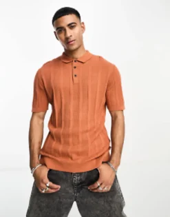 Jack & Jones Originals Knitted Polo In Amber