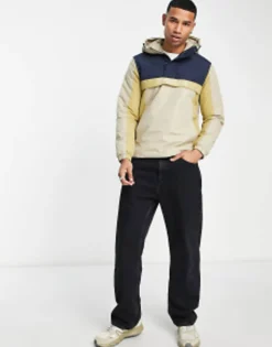 Jack & Jones Originals Overhead Colourblock Windbreaker In Beige & Grey