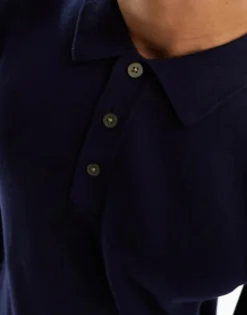 Jack & Jones Premium Knitted Long Sleeve Polo In Navy