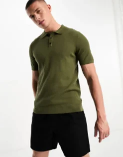 Jack & Jones Premium Pique Polo In Khaki