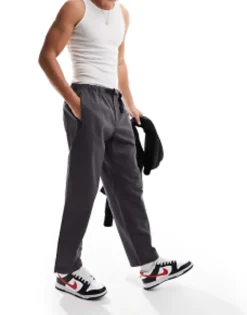 Jack & Jones Wide Fit Trouser With Elasticated Waist In Grey