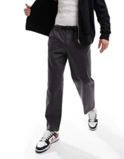 Jack & Jones Wide Fit Trouser With Elasticated Waist In Grey