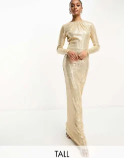 Jaded Rose Tall Long Sleeve Sequin Maxi Dress In