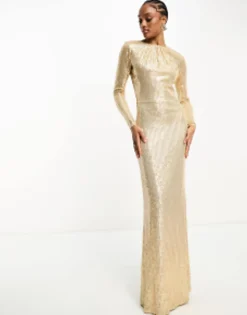 Jaded Rose Tall Long Sleeve Sequin Maxi Dress In