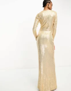 Jaded Rose Tall Long Sleeve Sequin Maxi Dress In