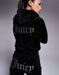 Juicy Couture Velour Straight Leg Joggers And Hoodie Co-Ord In Black