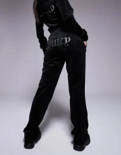 Juicy Couture Velour Straight Leg Joggers And Hoodie Co-Ord In Black