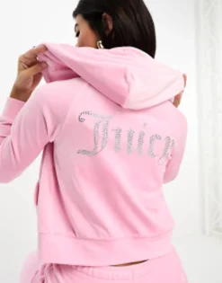 Juicy Couture Velour Straight Leg Joggers And Hoodie Co-Ord In Pink