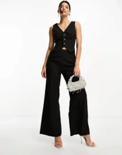 Kaiia Sleeveless Wide Leg Waistcoat Jumpsuit In