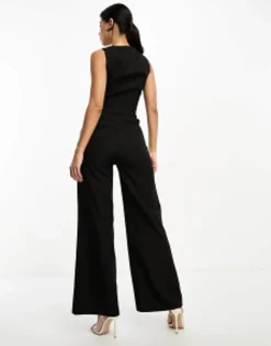Kaiia Sleeveless Wide Leg Waistcoat Jumpsuit In