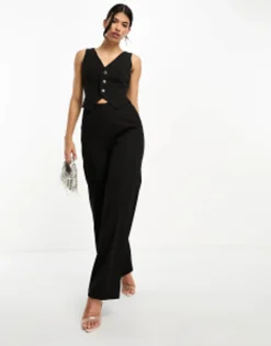 Kaiia Sleeveless Wide Leg Waistcoat Jumpsuit In