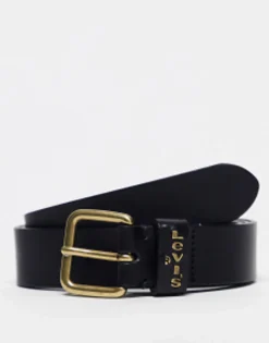 Levi'S Calypso Leather Belt In Black With Gold Buckle