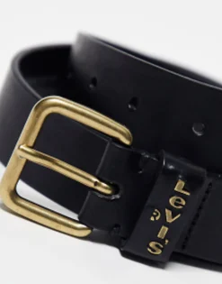 Levi'S Calypso Leather Belt In Black With Gold Buckle