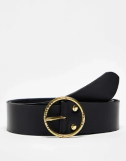 Levi'S Leather Belt In Black With Gold Circle Buckle